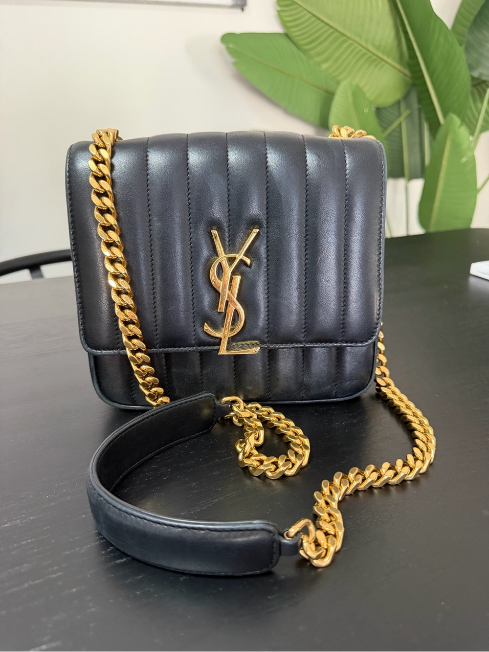 Saint Laurent Black Quilted Leather Crossbody with Gold Hardware